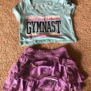 Justice blue gymnastics shirt & purple skirt